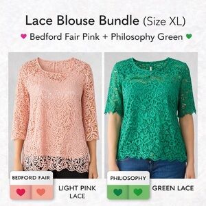 Lace Blouse Bundle 2 Tops Bedford Fair Pink Philosophy Green Size XL